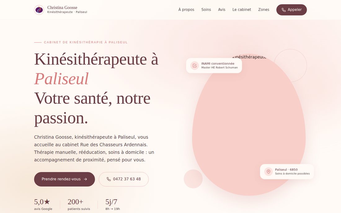 Page d'accueil du site Kiné Paliseul