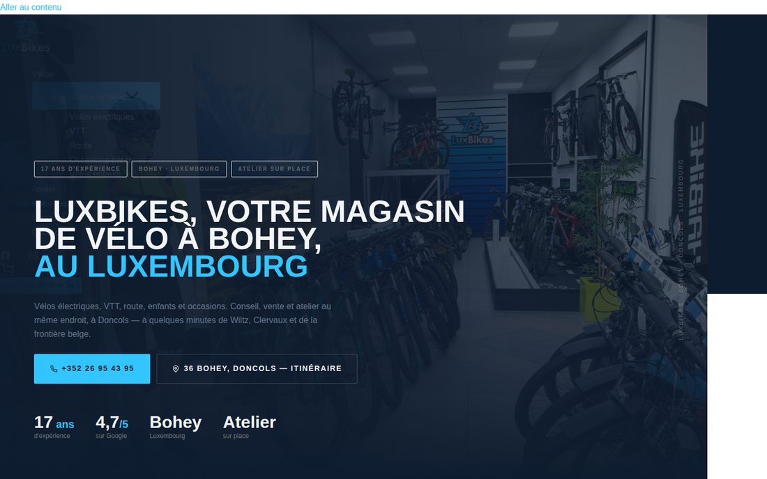 Page d'accueil du site LuxBikes
